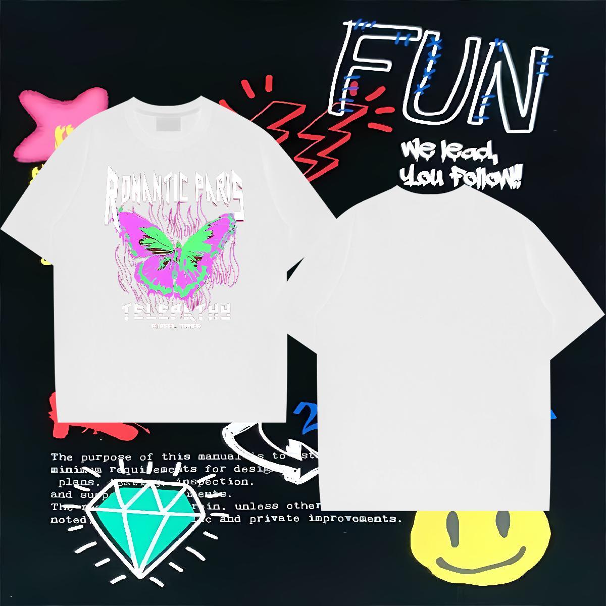 Classic Mens T Shirts 230g 100% Cotton Butterfly Anime Printing Street Clothings Breathable Crew Neck Cool Men Clothes T-Shirt DIY