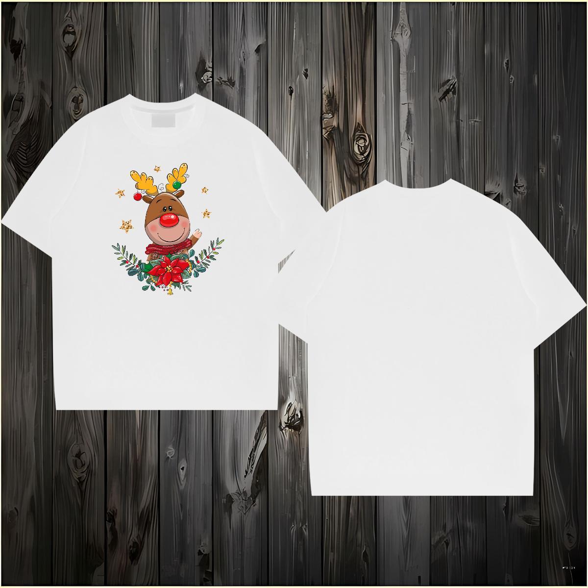 2024 T-Shirts for Men 230g 100% Cotton Christmas Casual Daily Wear Top Tees O Neck Short Sleeves Wholesale Couples T Shirts Black White