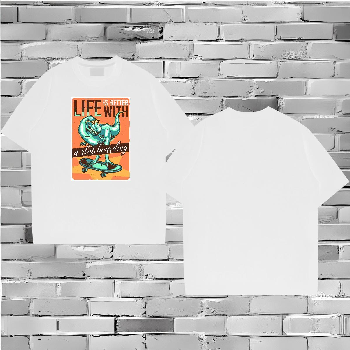 Classic T-Shirts 230g Cotton dinosaur Hip Hop Clothings O Neck Short Sleeves Popular Men Clothes T-Shirt Oversized 3XL 4XL