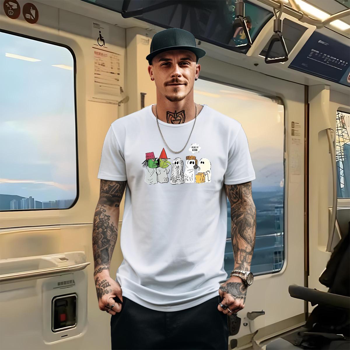 2024 Men T Shirts 230g Pure Cotton halloween Outdoor Tee Shirt Crew Neck Breathable Cool Men Tops Tees Black Oversized
