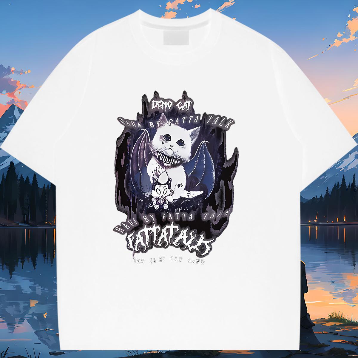 Female Women T Shirts O Neck Short Sleeves Lady T shirt Anime cat Sport 230g 100% Cotton 2024 Designer Tee Shirt