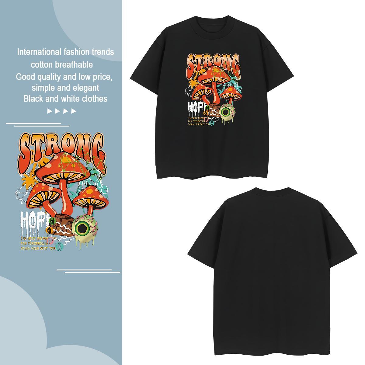 T Shirts Men 230g Pure Cotton mushroom Summer Casual Short Sleeve O-Neck Anime Print Men Tshirts 2024 Unisex Wear