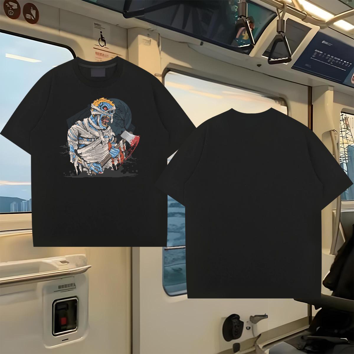 Casual New T-Shirts for Men 230g 100% Cotton Halloween Summer Casual Wear Breathable Designer Men Tops Tees Skull