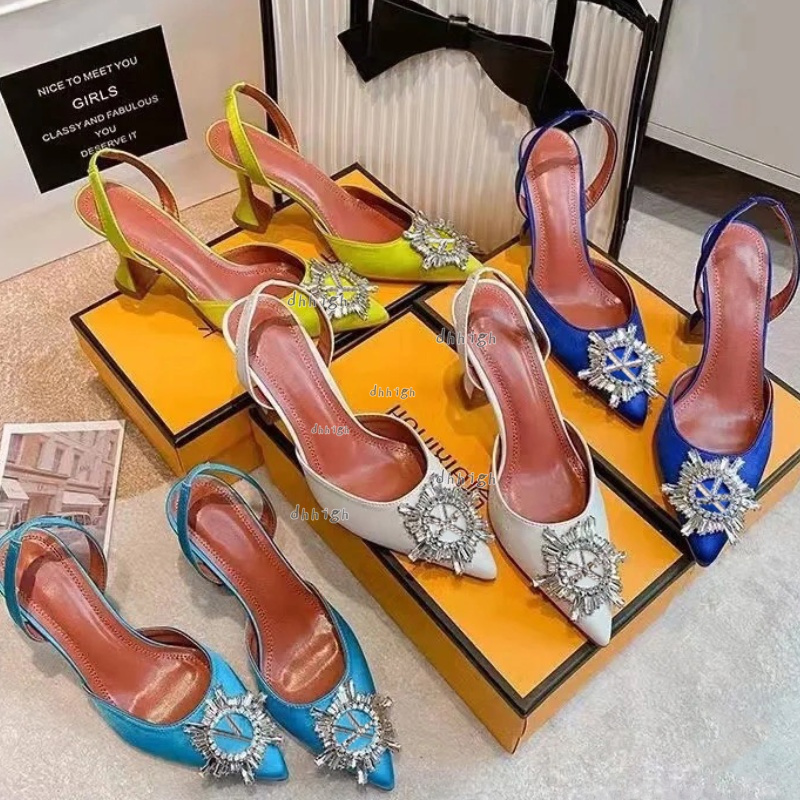 Sandals designer slingback heels Heeled Shoes dress shoe Satin pointed Crystal-sunflower Women's Luxury Designer Party Wedding Shoes 35-42