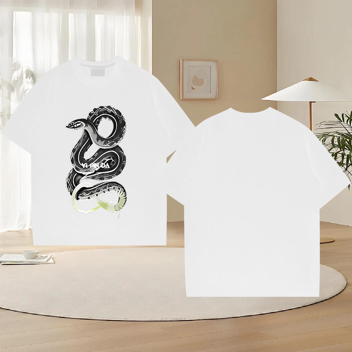 Brand Men Tshirts 100% Cotton 230g Summer Casual snake Black White Pure Cotton Fashion Design T-Shirts Clothes