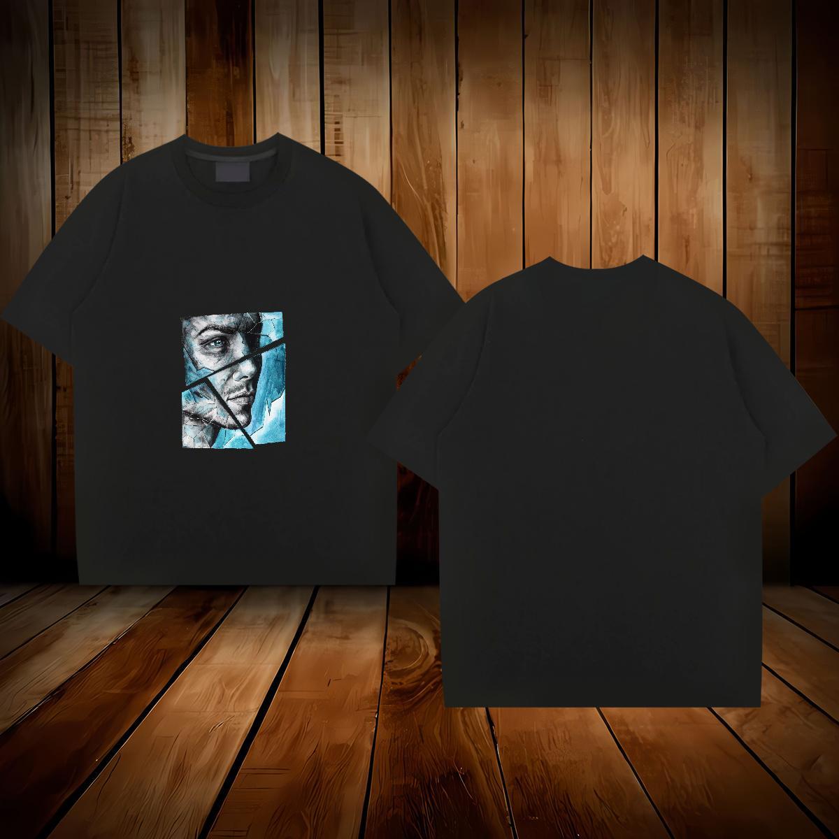 T shirt 100% Cotton 230g portrait High Street Hip Hop Breathable Short Sleeve Oversized 4XL Men Tops Tees Fashion Comfortable Tops Shirt