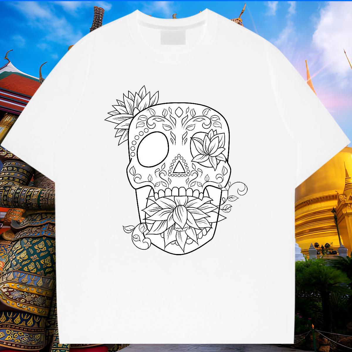 Fashion T Shirts Men skull Tee Shirt 100% Cotton 230g Beach Cool Anime Print Breathable Soft Tshirt for Man Woman