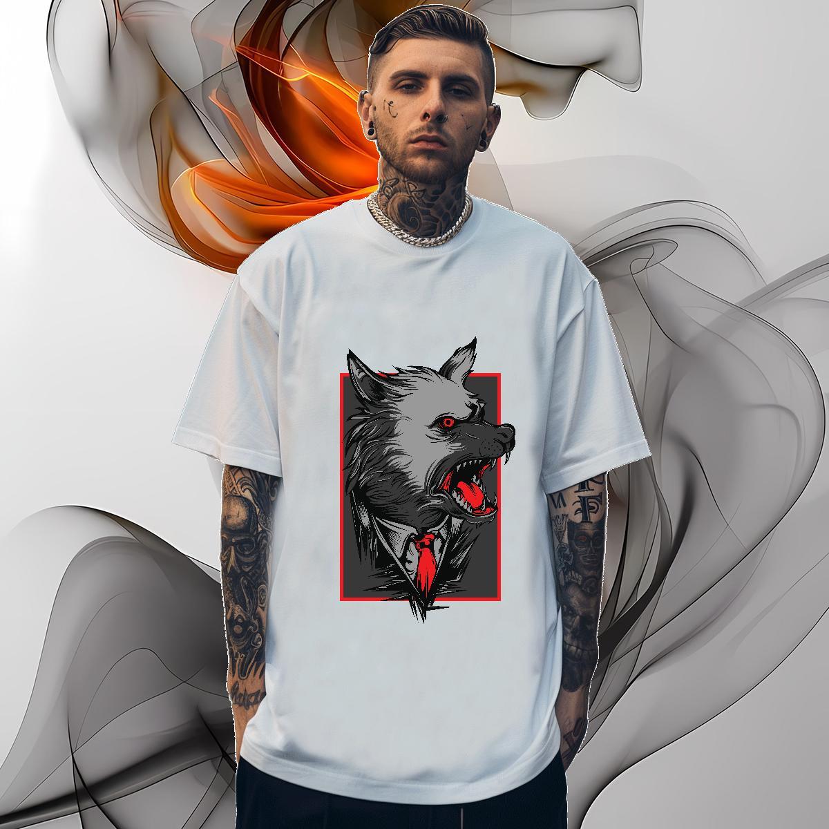 Stylist Men T Shirts 230g Pure Cotton wolf Hip Hop Tops Shirt Crew Neck High Quality Couples T Shirts White Plus Size