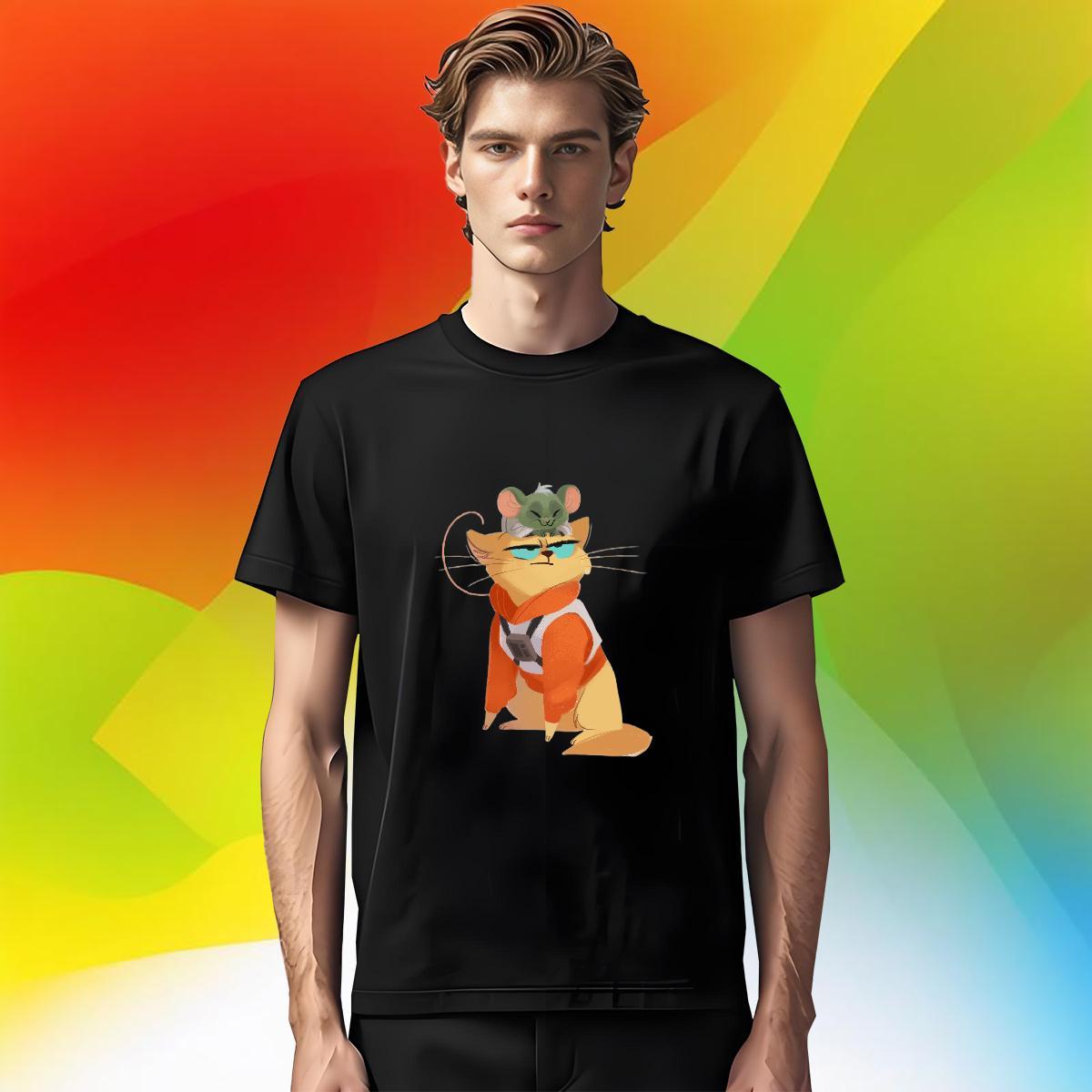 Fashion New Man T Shirts 230g 100% Cotton cat Home Outdoor Tees Shirts Breathable Short Sleeve Free Shipping Couples T Shirts Custom Cartoon