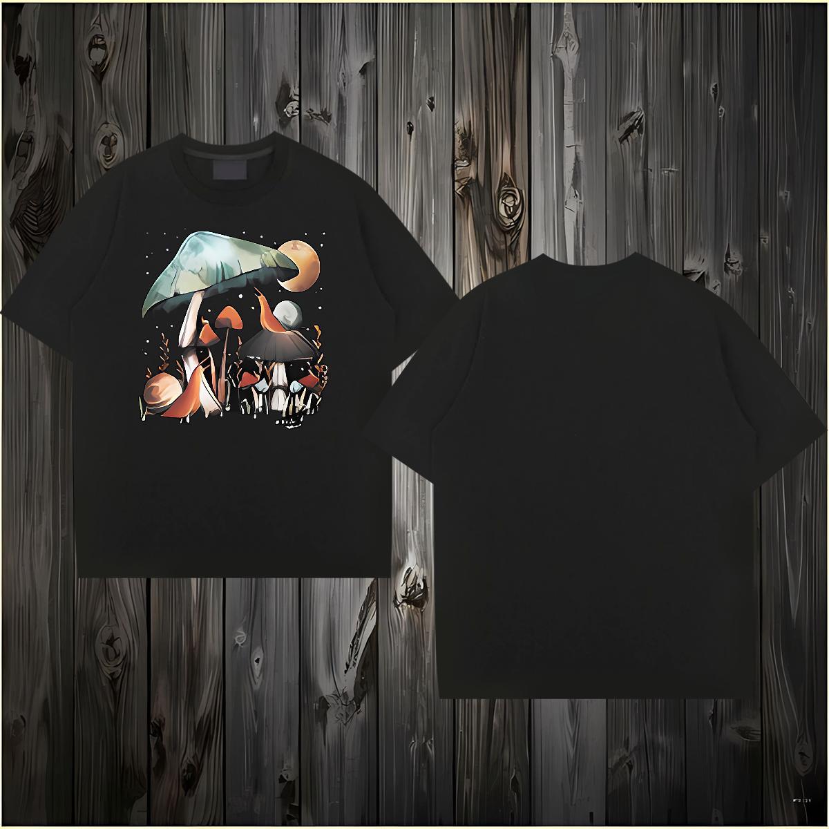 Free Shipping T-Shirts for Men 230g 100% Cotton mushroom Casual Daily Wear Tops Shirt Breathable Short Sleeve High Quality Couples T Shirts DIY Printe