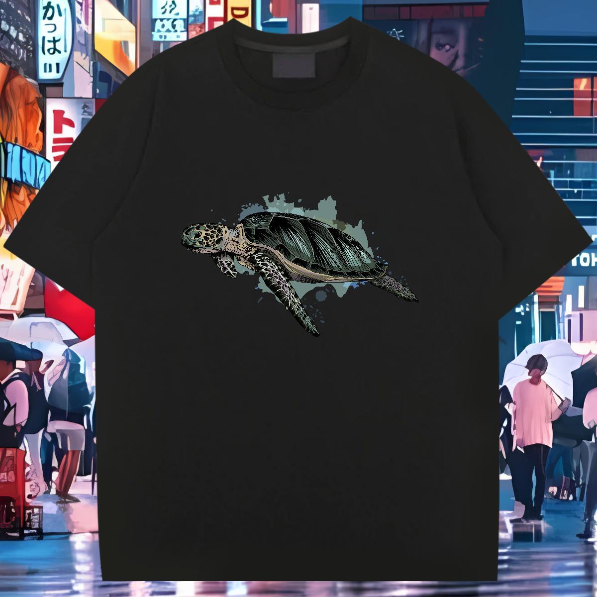 New Designer T-Shirts 230g Cotton tortoise Anime Printing Street Tops Breathable Cool Design Tshirt for Man Woman DIY Logo Oversized