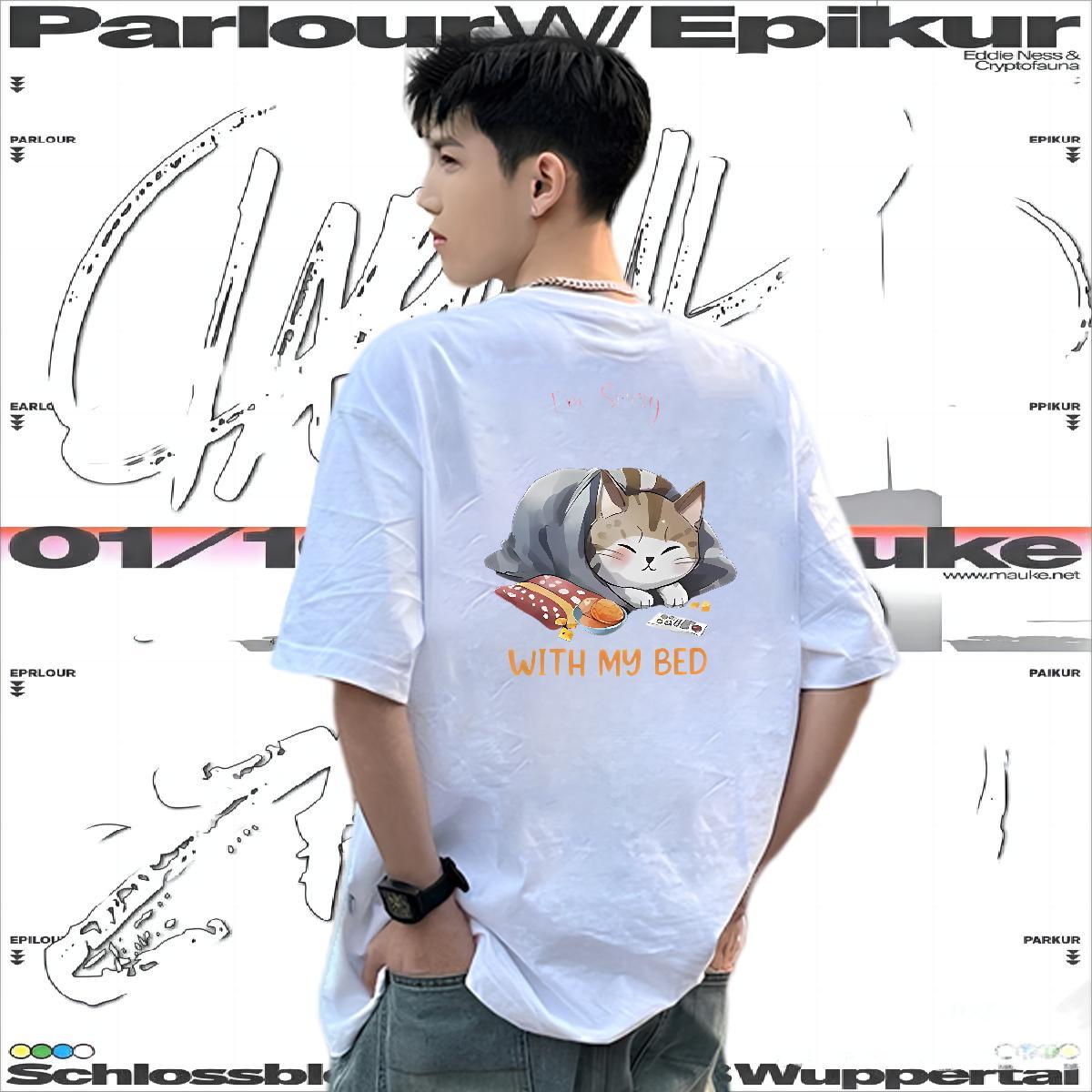 Designer Fashion T Shirt For Man 230g Cotton cat High Street Hip Hop Tees O Neck Short Sleeves Cool Design Men Clothes T-Shirt Plus Size Cartoon
