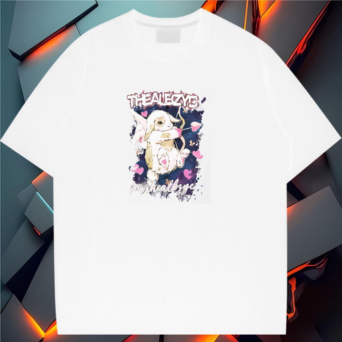 5A T-Shirts Round Neck Short Sleeve Women Tees DIY Anime rabbit Sports Street Wear 230g 100% Cotton Fashion New Tees Shirts