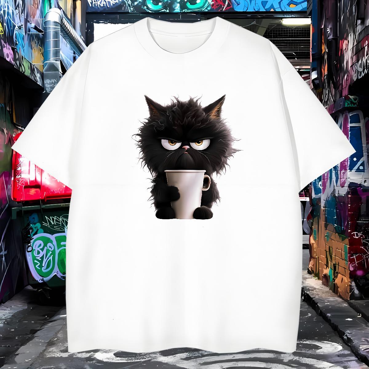T-Shirts for Men 230g Pure Cotton cat Sport Short Sleeve O-Neck DIY Logo Oversized Men Clothes T-Shirt Customized Wholesale Polos