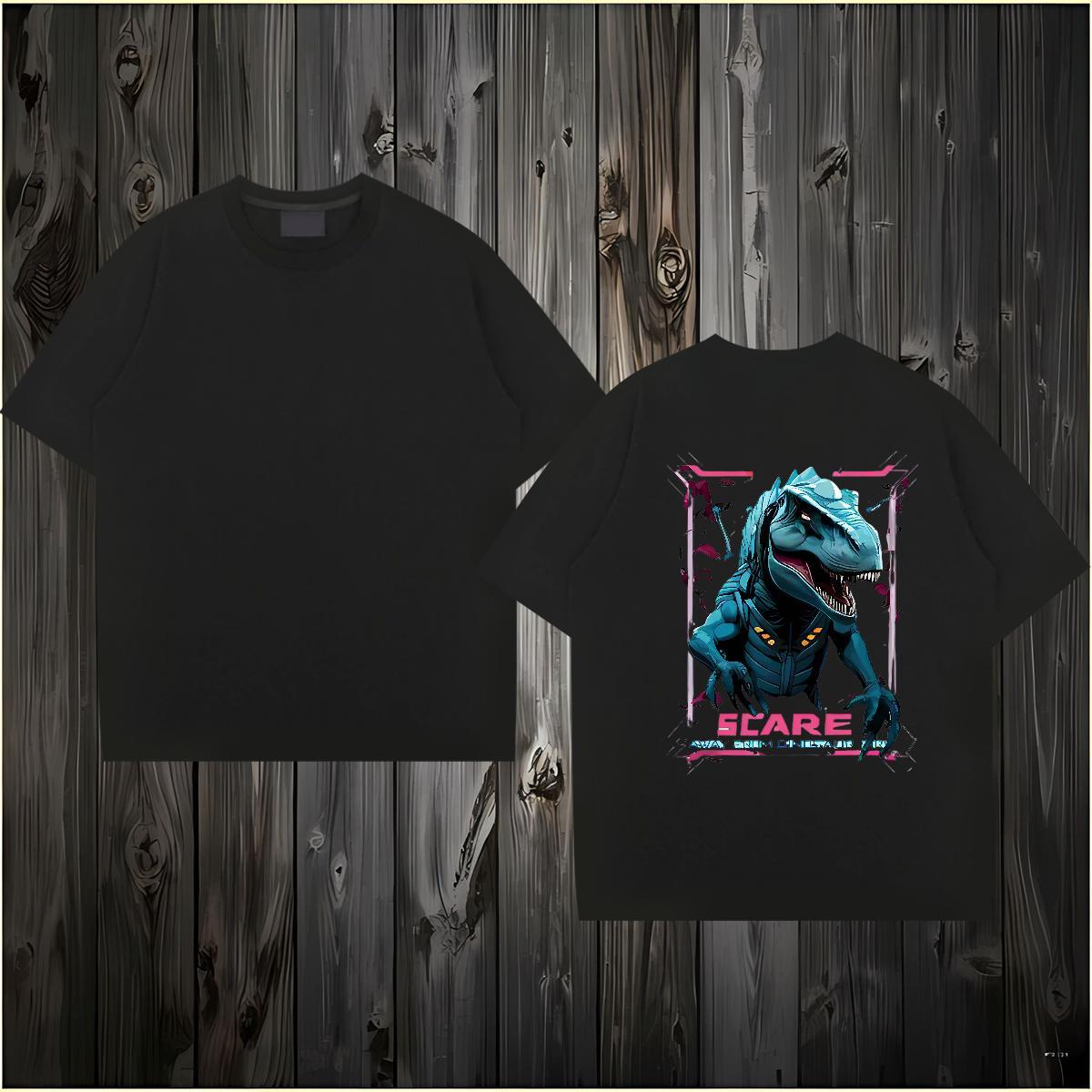 New T-Shirts for Men 100% Cotton 230g dinosaur Outdoor Clothings O Neck Short Sleeves Wholesale Men Tops Tees Asian Size