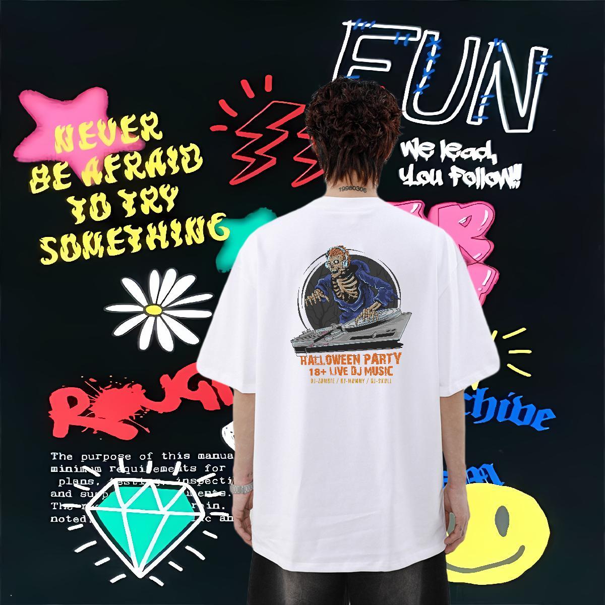 DIY Men T Shirts 230g 100% Cotton monster Casual Daily Wear Tee Shirt Pure Cotton Soft Couples T Shirts Cartoon Print