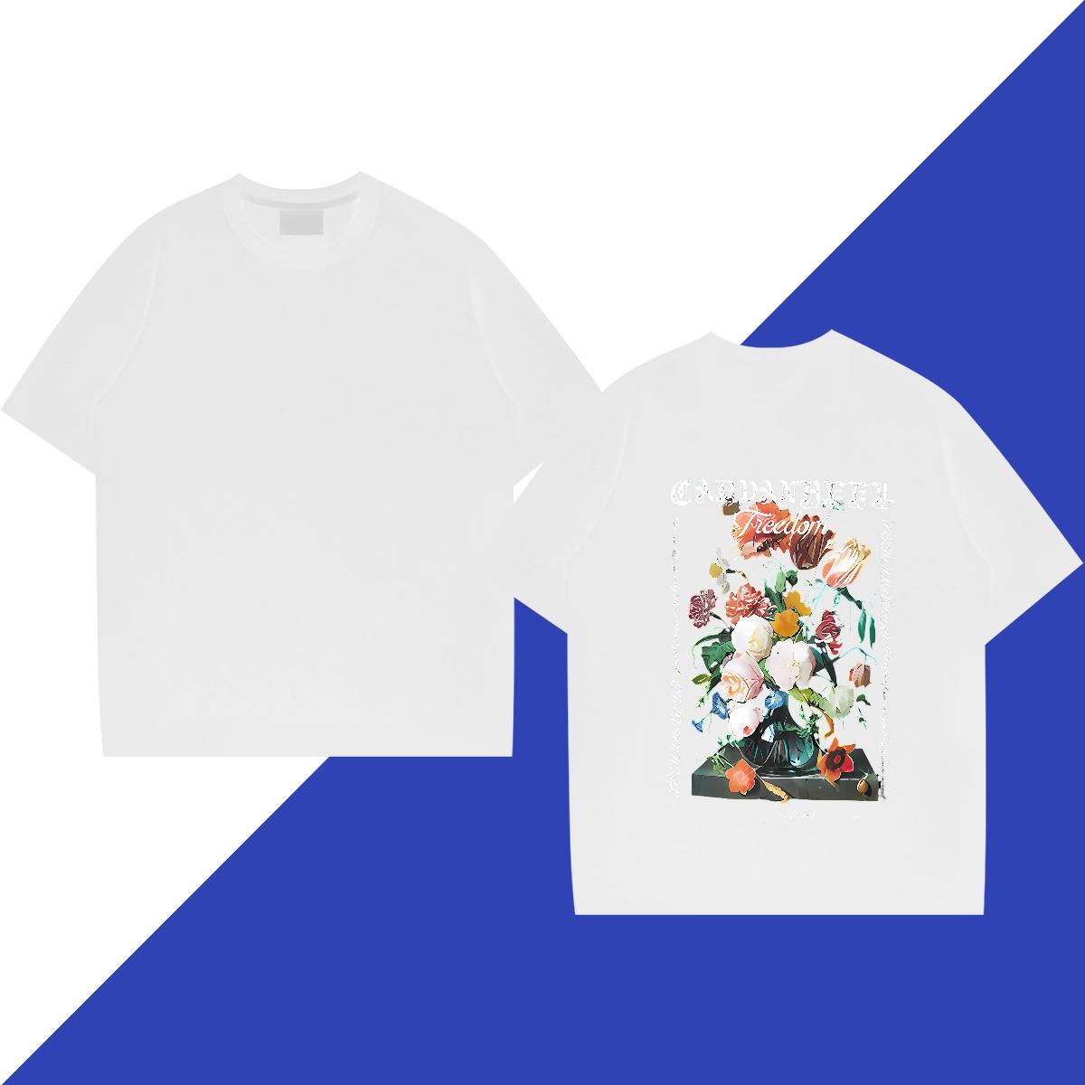 Factory Direct T Shirts Men 230g Cotton flower Casual Tops Shirt Breathable Crew Neck Soft Men Tops Tees DIY Logo Oversized