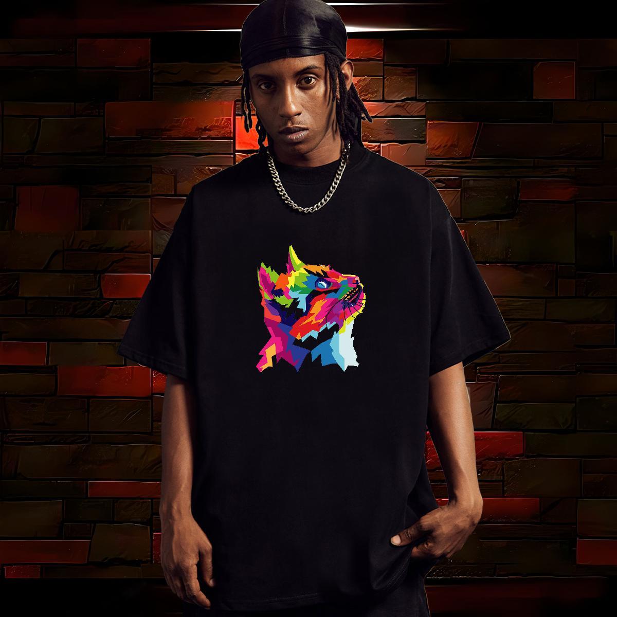 Fashion Design Men T Shirts 100% Cotton 230g cat Hip Hop Tees Shirts Crew Neck Breathable Cool Men Tees DIY Anime