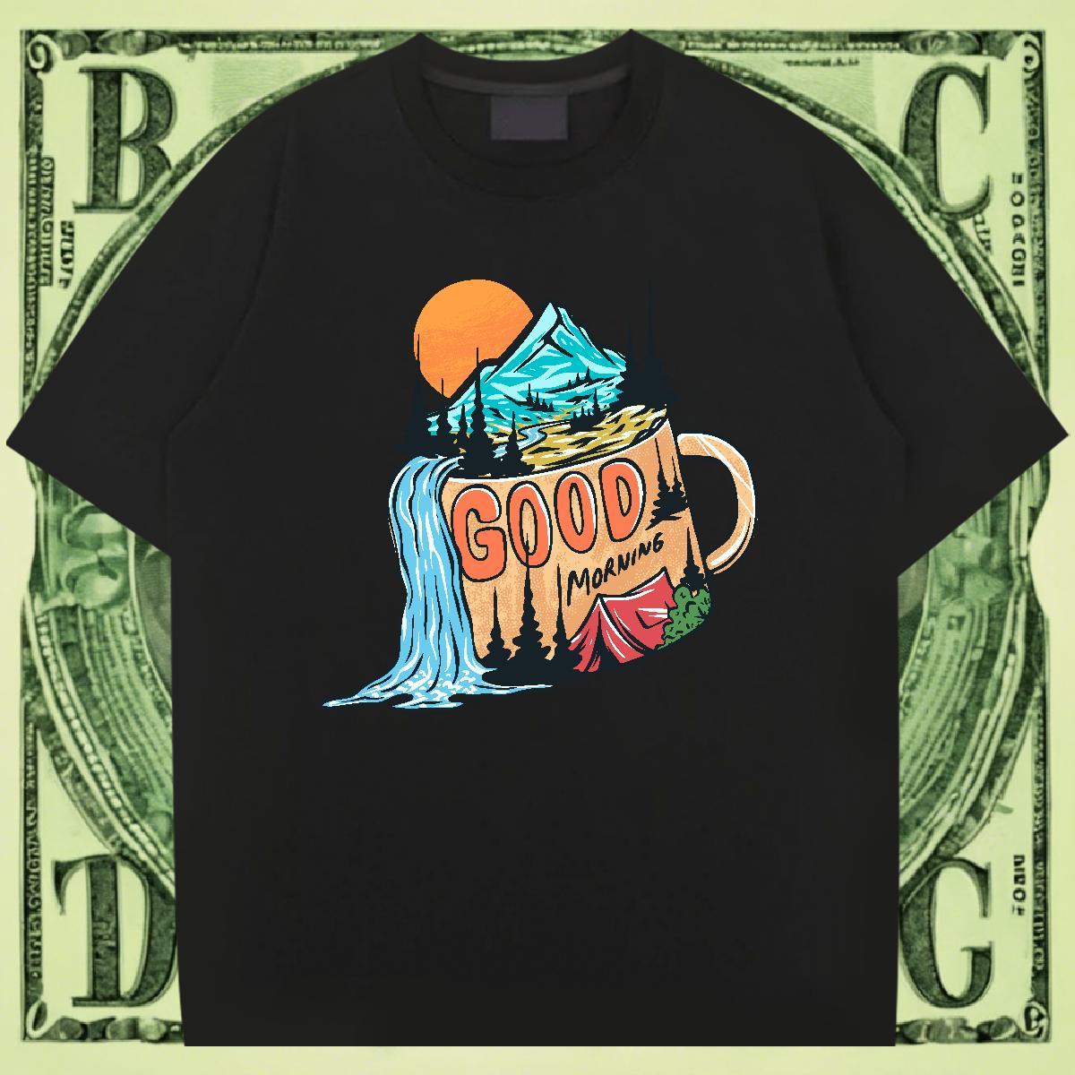 Classic Couples T Shirts 230g 100% Cotton Casual Daily Wear mountains Cartoon Print Breathable Short Sleeve Fashion Designer Mens T Shirts Tees