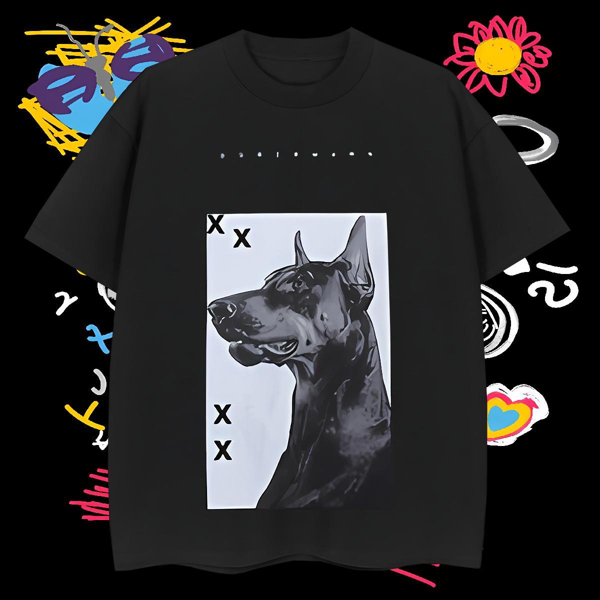 Designer Man T Shirts 230g Pure Cotton dog Spring Summer Tee Shirt Breathable Short Sleeve Comfortable Men Tops Tees Black Oversized
