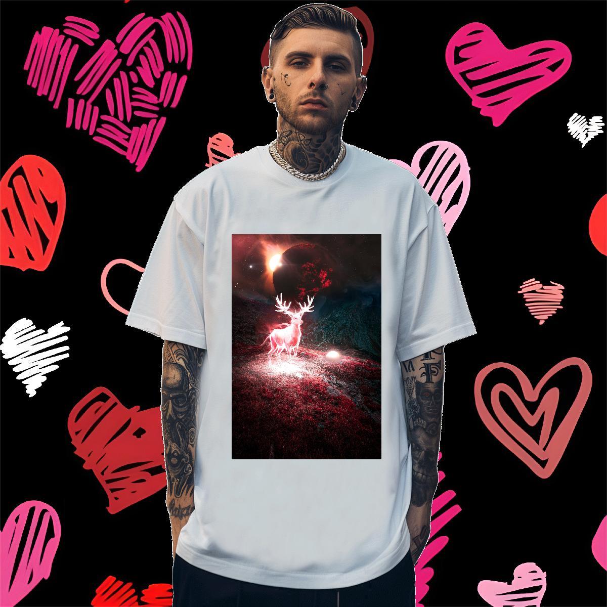 Designer Fashion T-Shirts for Men 230g 100% Cotton Deer Street Wear Clothings Breathable Short Sleeve Comfortable Mens Tshirts Anime Print