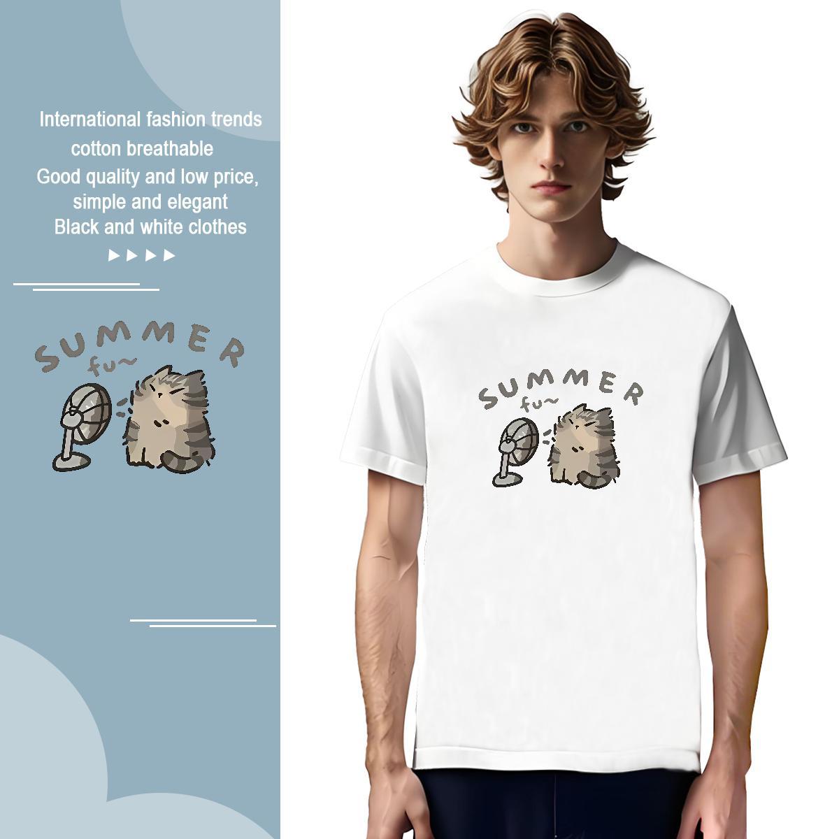 T-Shirts for Men 100% Cotton 230g cat Casual Beach Short Sleeve O-Neck DIY Men Tops Tees Classic Casual Free Shipping Tees Shirts