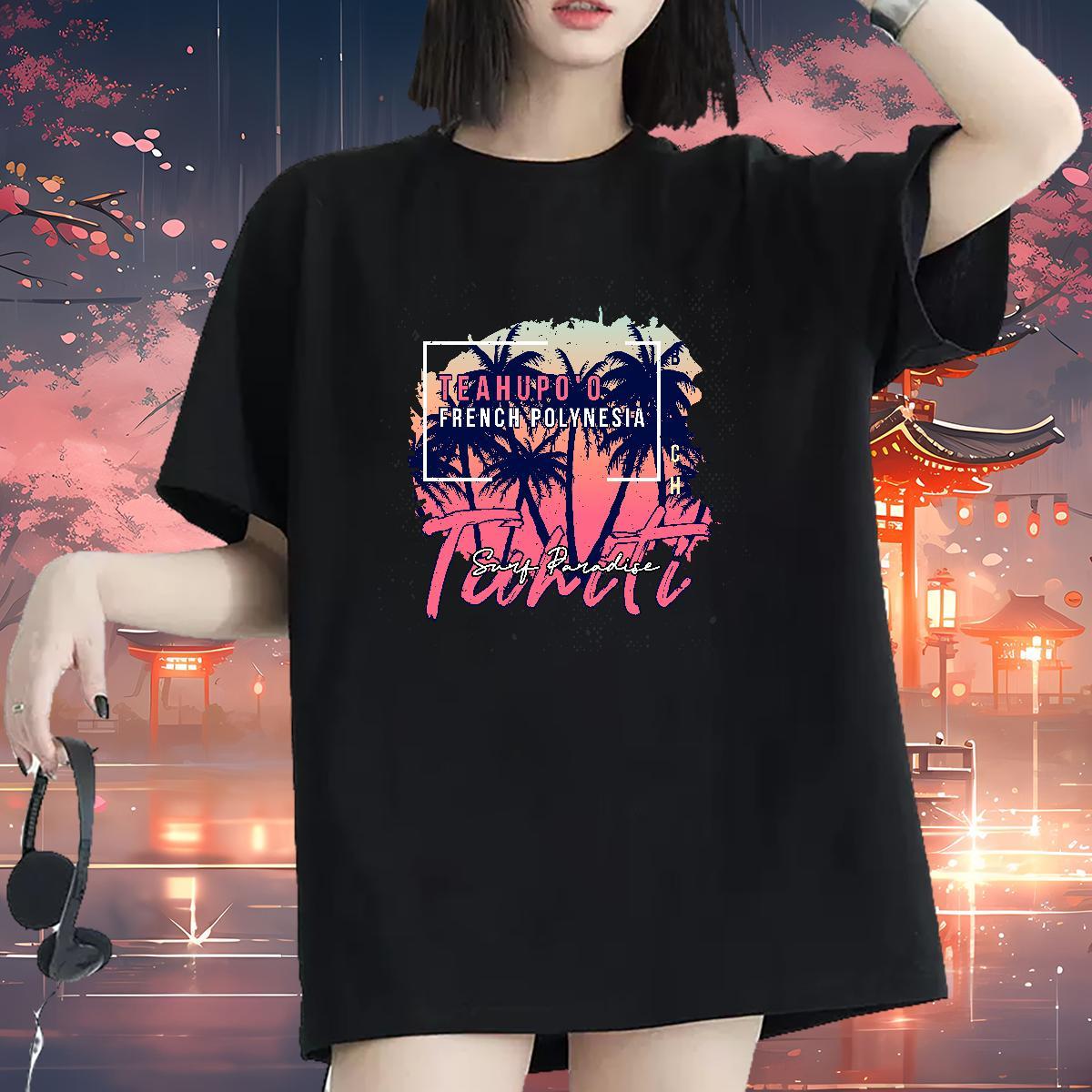 Lady T Shirts Women Breathable Short Sleeve Lady T shirt Custom Print Oversized tree High Street Hip Hop 230g Cotton Fashion Tops Tees