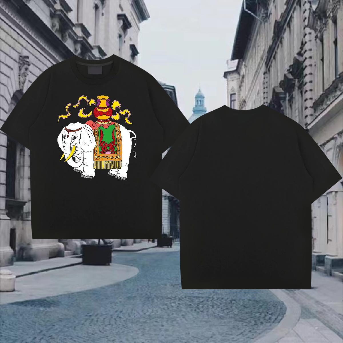 T Shirts Men 230g Cotton elephant Street Breathable Short Sleeve DIY Logo Oversized Men Tees Classic Casual Loose Tees Shirts