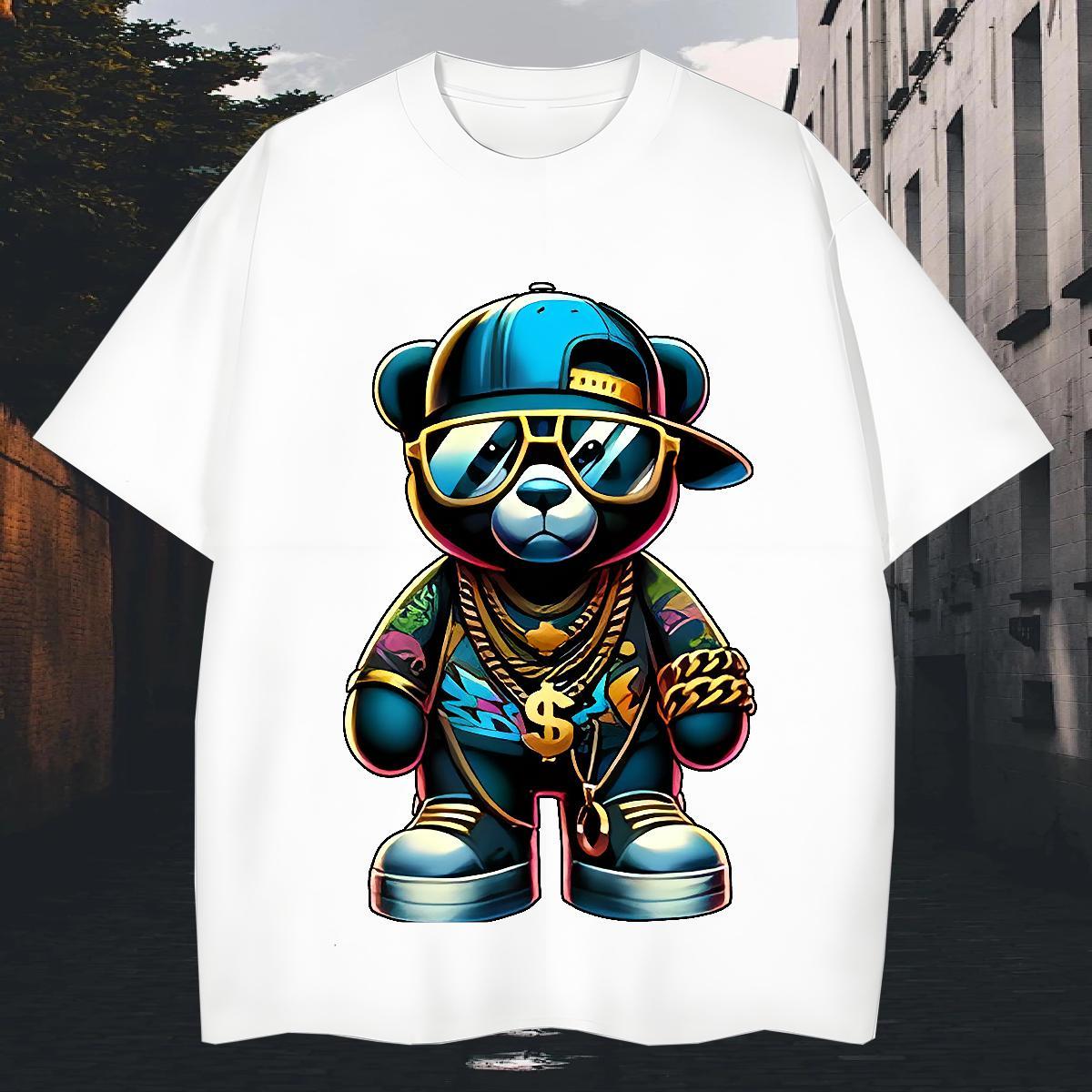 Wholesale Men Tshirts 100% Cotton 230g Daily Wear bear Cartoon Print Breathable Crew Neck New Designer T Shirts Men Polos