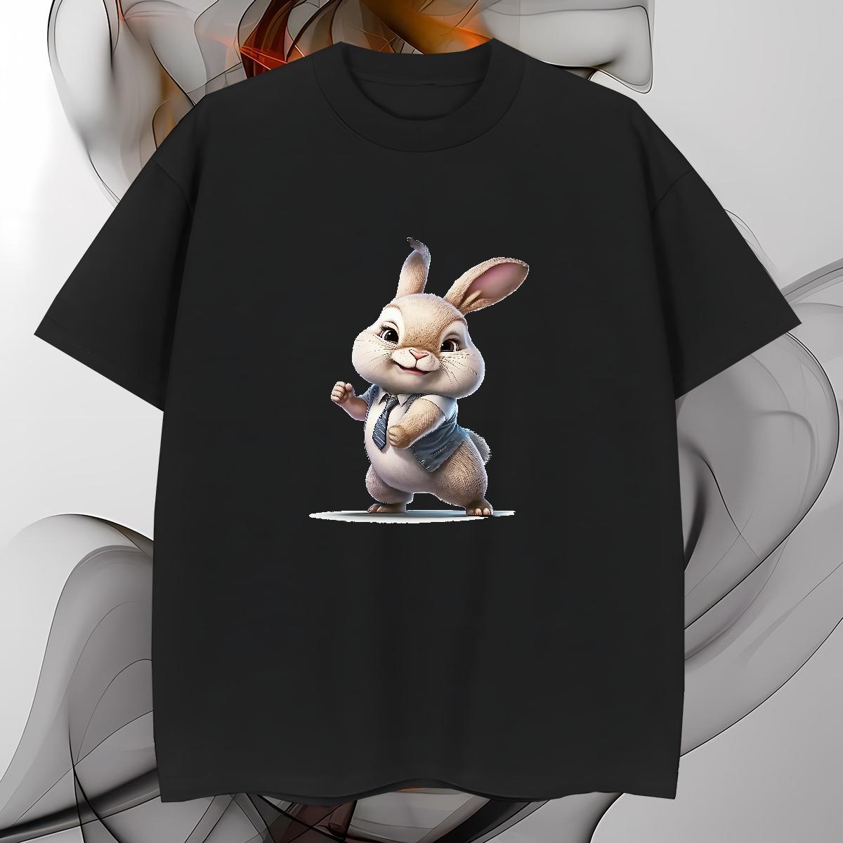 Classic Men Clothes T-Shirt 230g Cotton rabbit T shirt Summer Casual Crew Neck Breathable Oversized 4XL New Tshirts