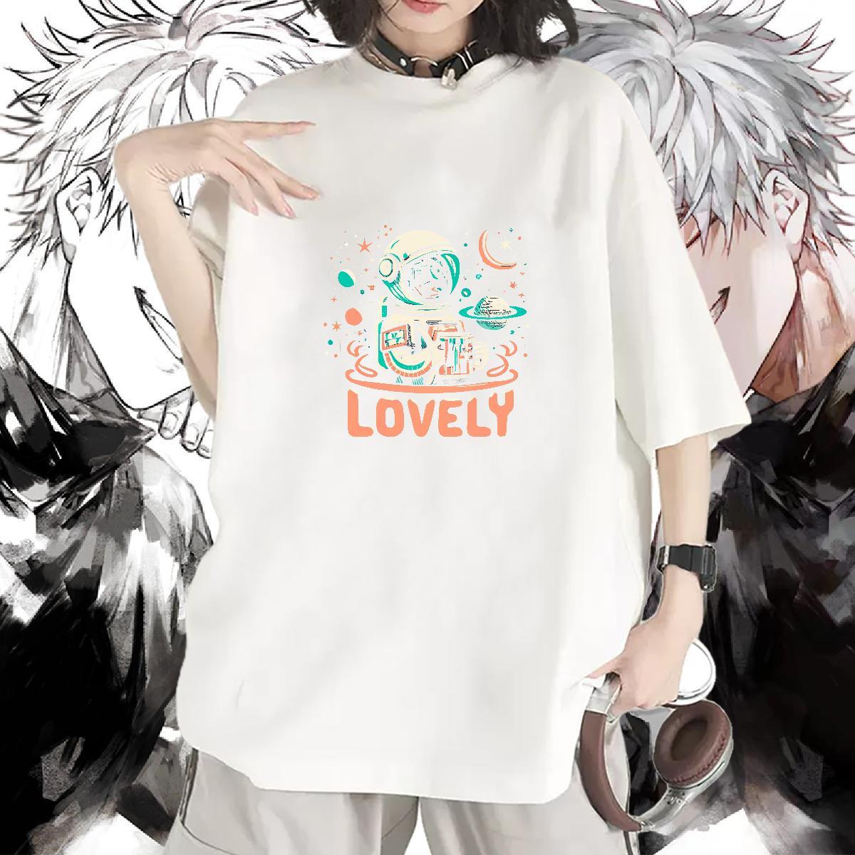 Soft T shirt Crew Neck Breathable Women Tshirts DIY Anime Printed spaceman Spring Summer 100% Cotton 230g New Top Shirts