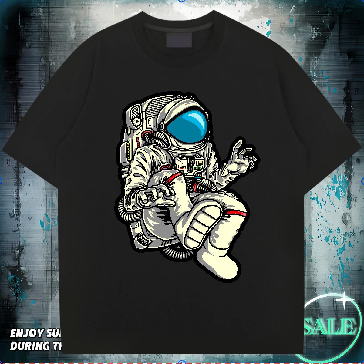 T Shirts Men 230g Cotton cosmonaut High Street Hip Hop Breathable Crew Neck DIY Printed Tshirt for Man Woman Fashion Casual High Quality Tops