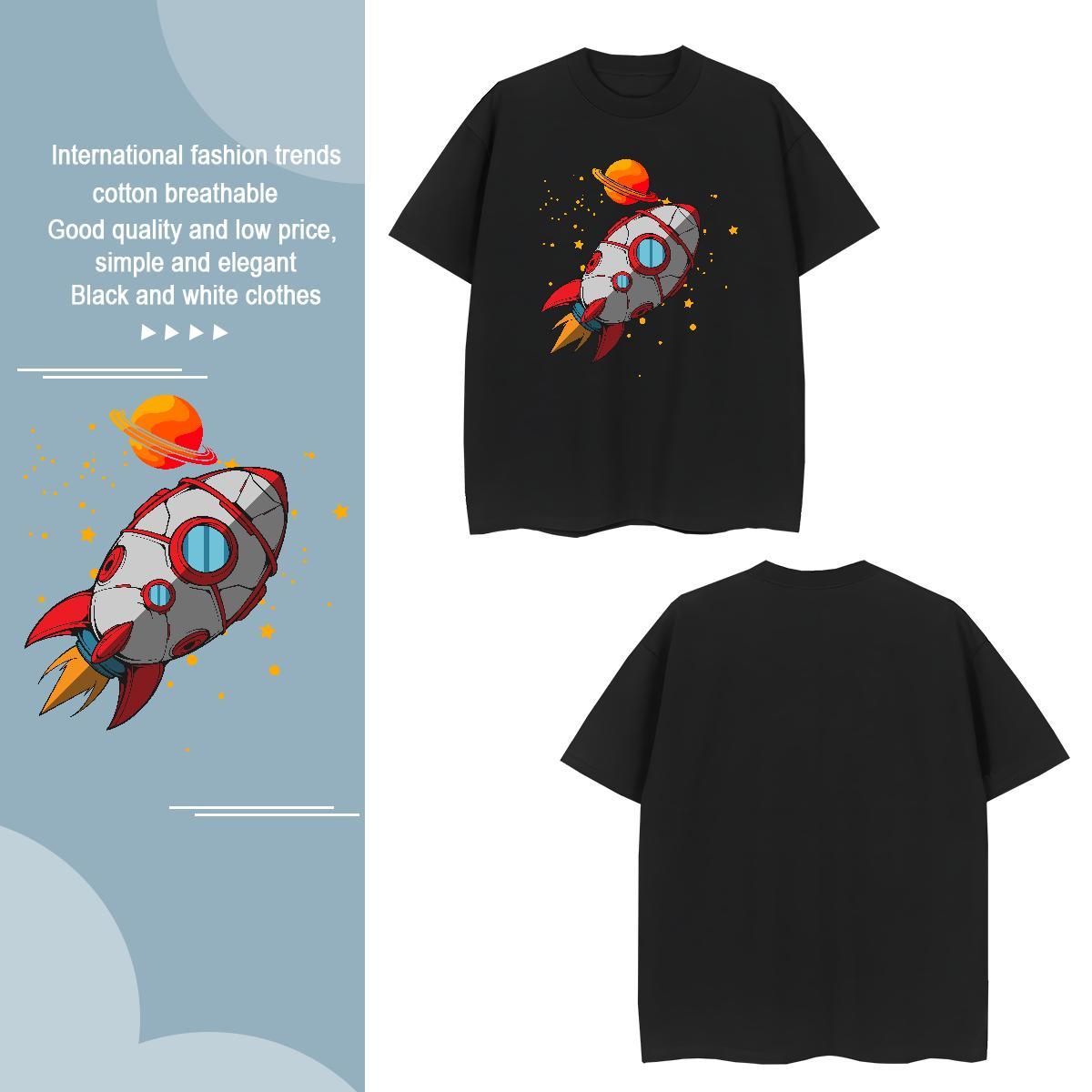 T-Shirts for Men 230g Cotton spaceship Sports Casual Short Sleeve O-Neck Graphic Men Clothes T-Shirt Custom Unisex Tees