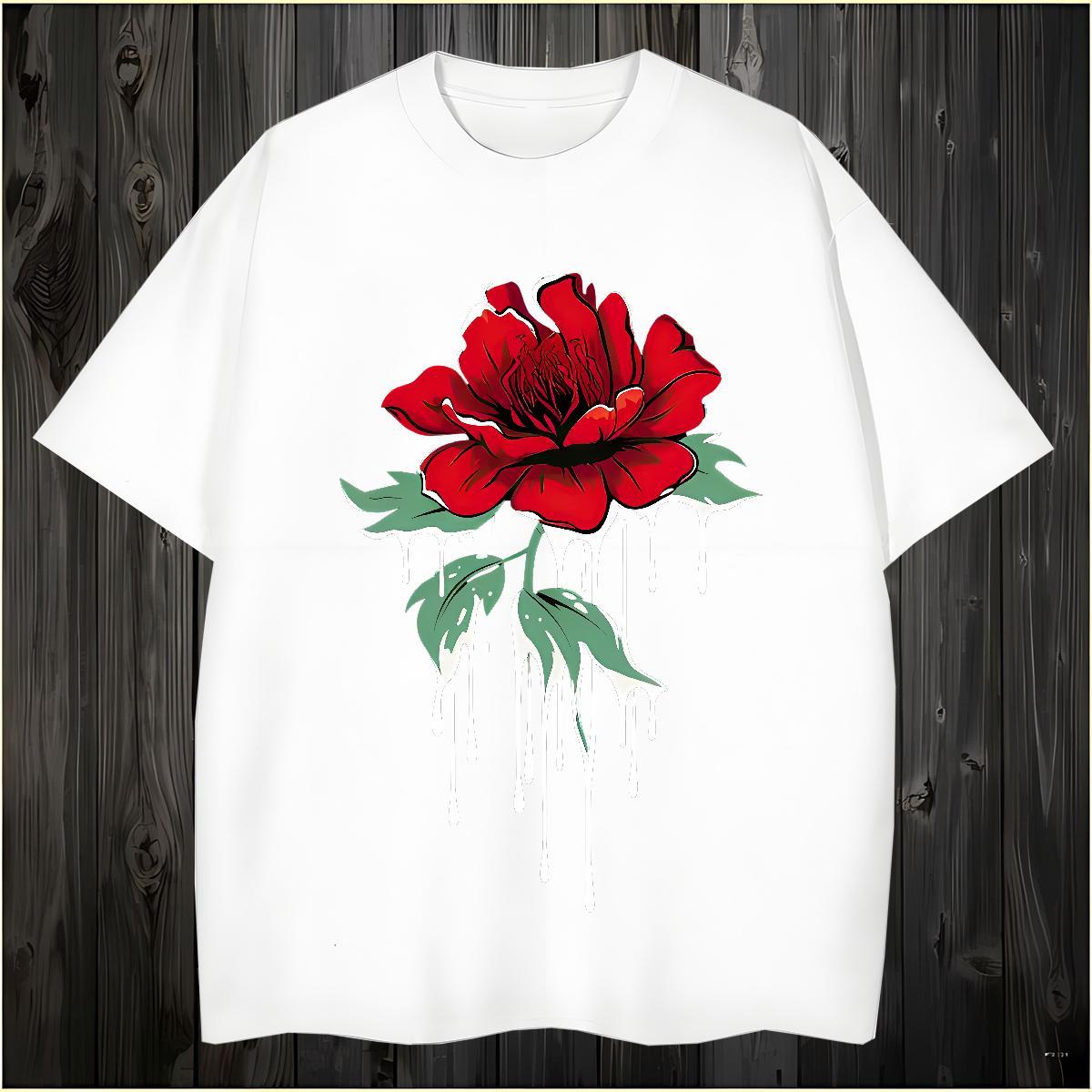 T-Shirts for Men 100% Cotton 230g ROSE Street Casual Pure Cotton Custom Cartoon Men Tshirts Free Shipping Comfortable Tees
