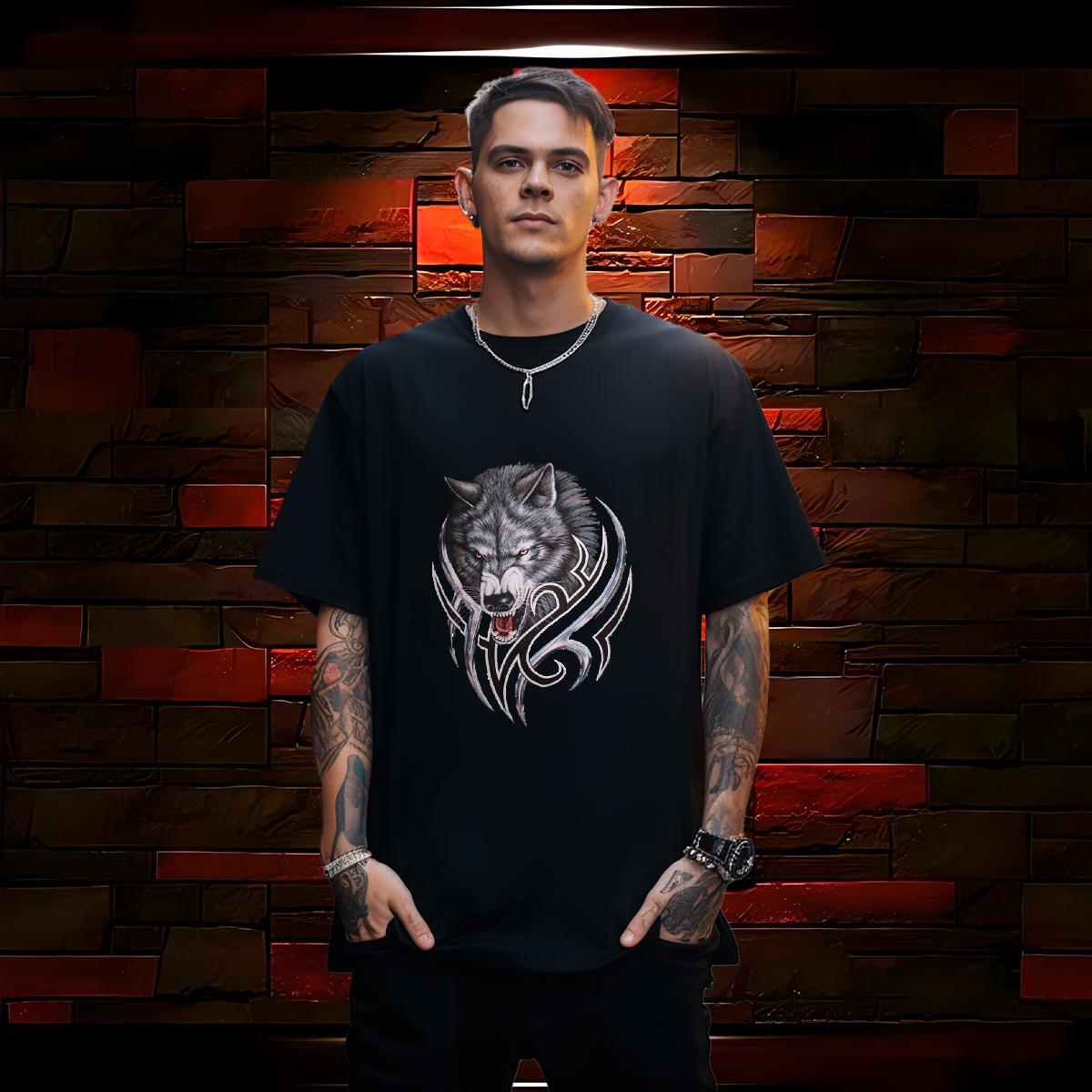 Fashion Design Mens T Shirts 230g Cotton wolf Casual Daily Wear Clothings O-Neck Short Sleeve Cool Mens Tshirts Custom Print Plus Size
