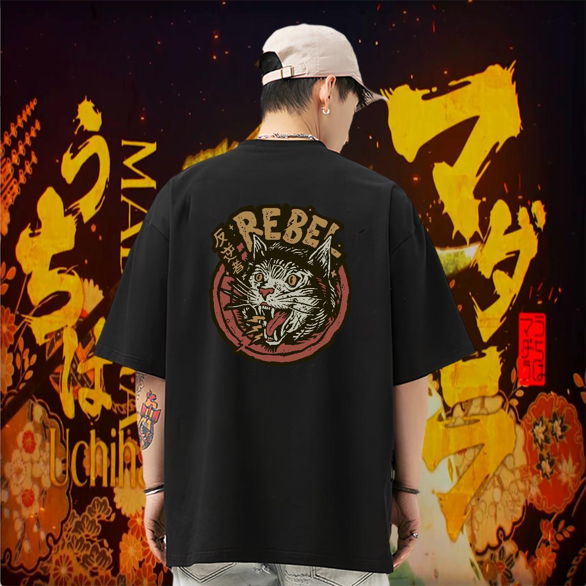 2024 New Mens T Shirts 230g 100% Cotton cat Sport Tshirts Short Sleeve O-Neck Soft Men Clothes T-Shirt Custom Anime