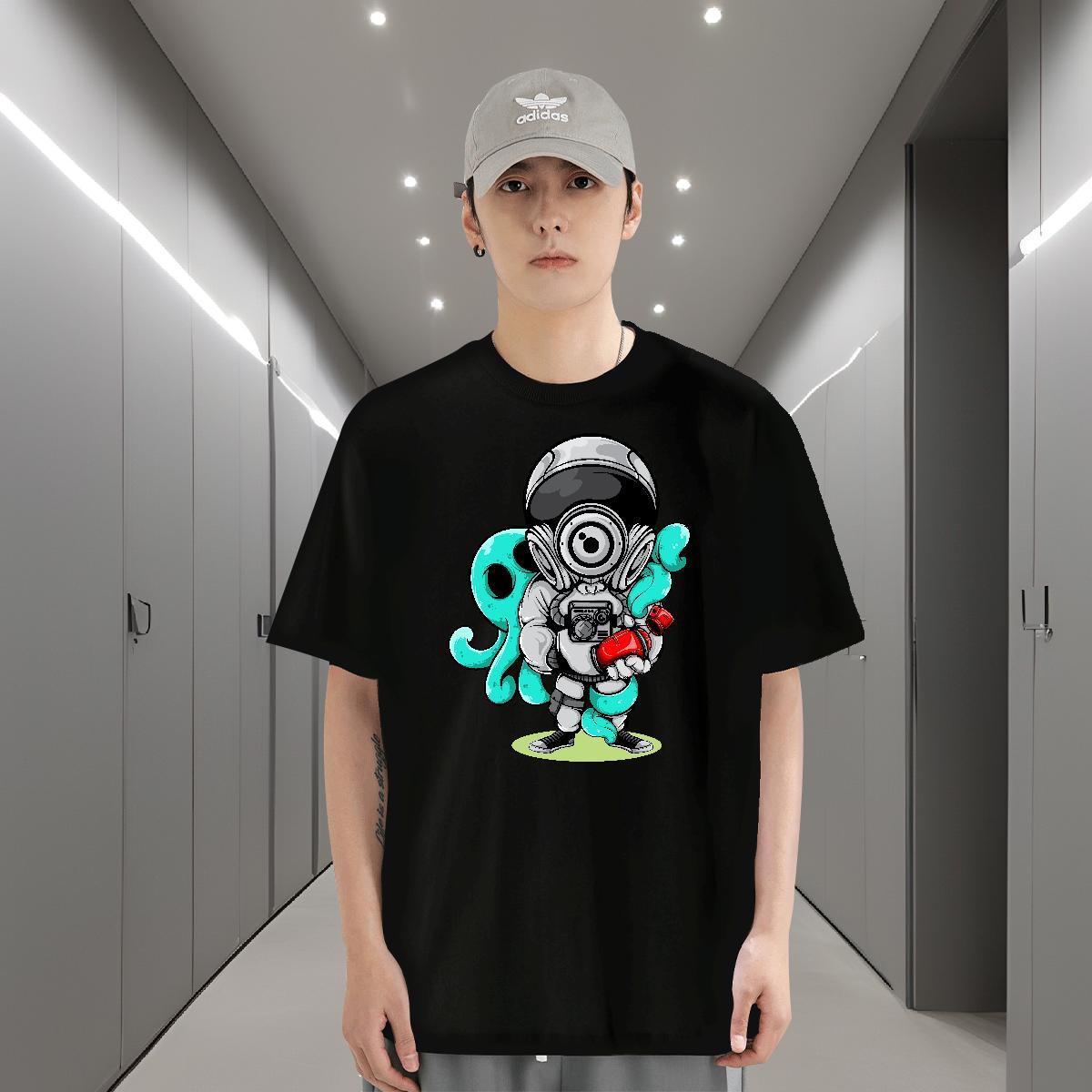 T-Shirts 230g Pure Cotton cosmonaut Daily Wear Short Sleeve Soft Custom Anime Men Tees DIY Customized Wholesale Tops