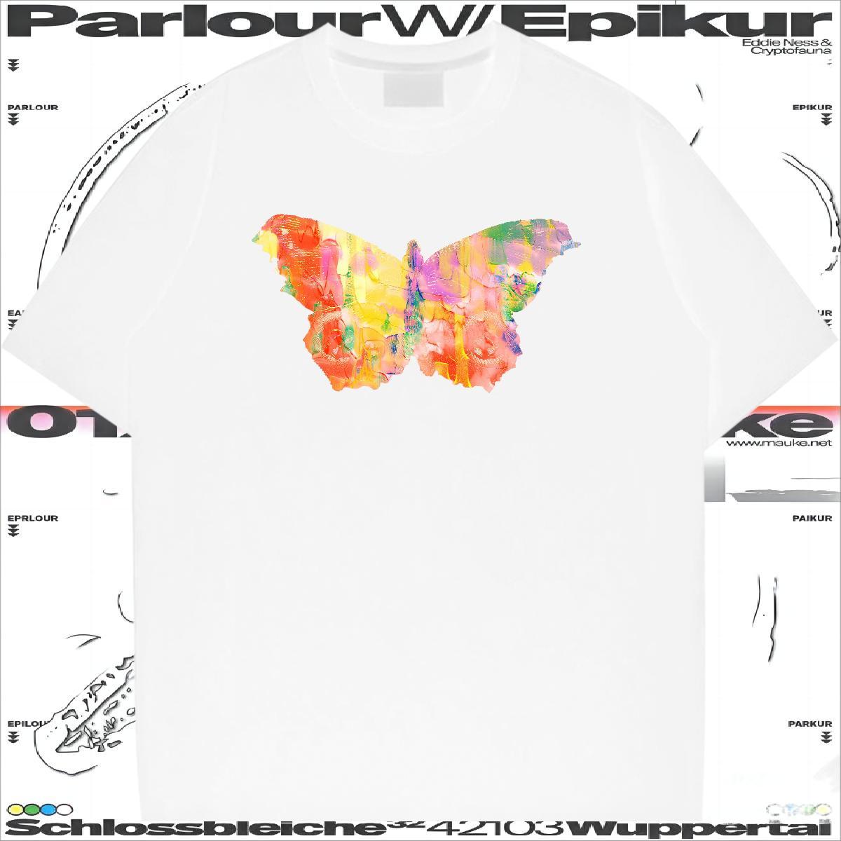 Fashion Design Mens T Shirts 230g Pure Cotton Butterfly Street wear Hip Hop Tees Short Sleeve O-Neck Wholesale Men Tops Tees Anime