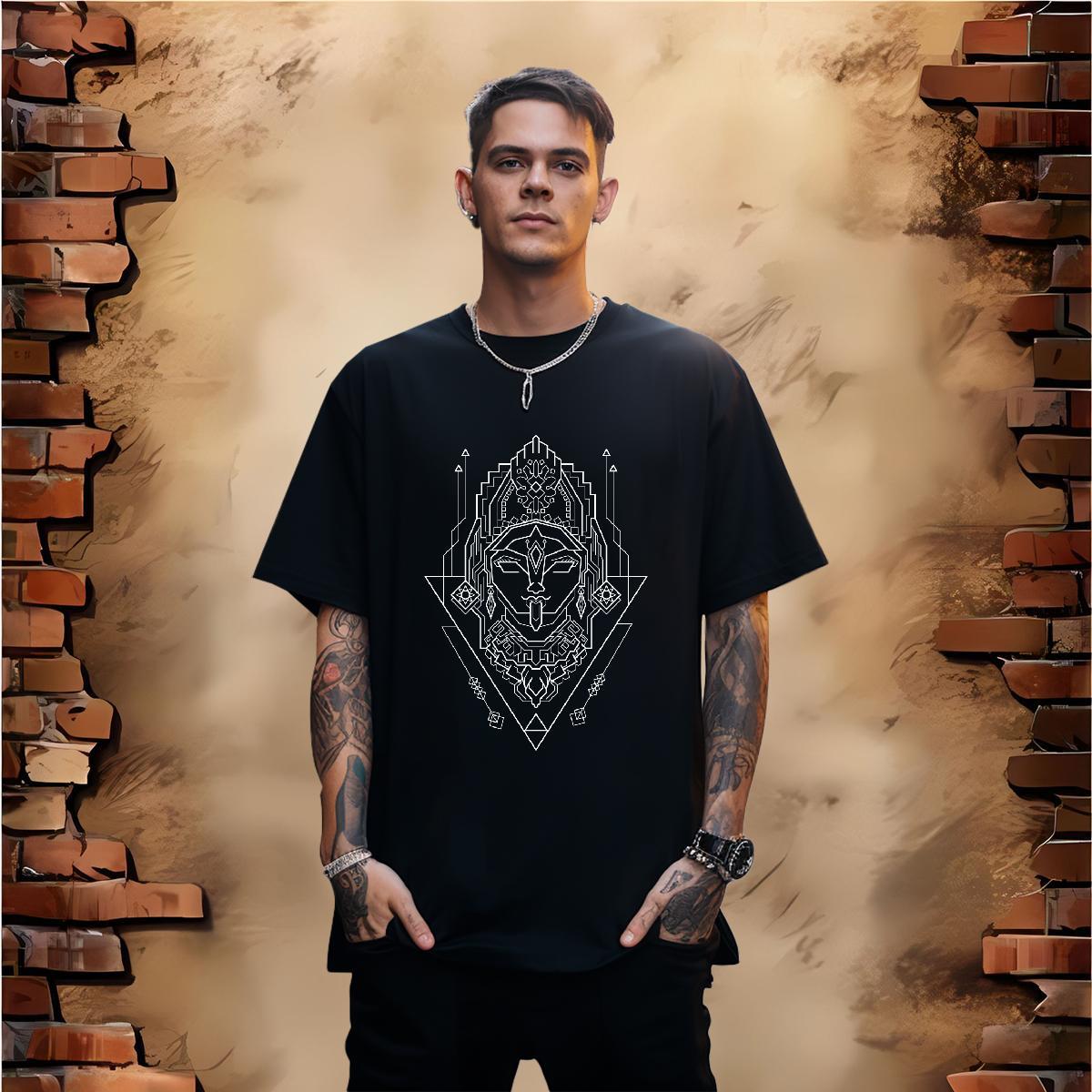 Man T Shirts 100% Cotton 230g Geometric line Casual Beach O-Neck Short Sleeve DIY Printed Men Tshirts 2024 New Unisex Clothes