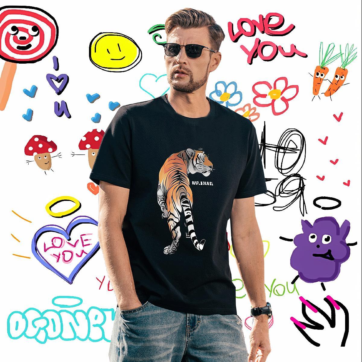 Stylist T Shirt For Man 230g Cotton tiger Beach Wear Breathable Free Shipping Tshirts Oversized 4XL