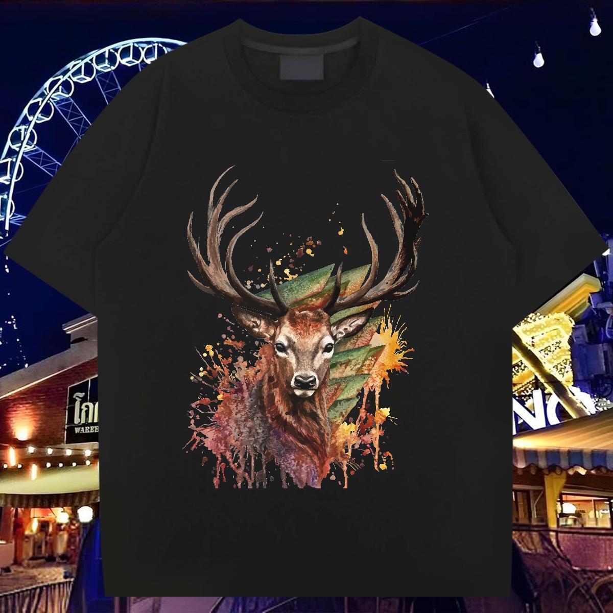 Brand T shirt 230g Cotton Deer Hip Hop Tee Shirt Short Sleeve O-Neck Comfortable Tshirts Anime