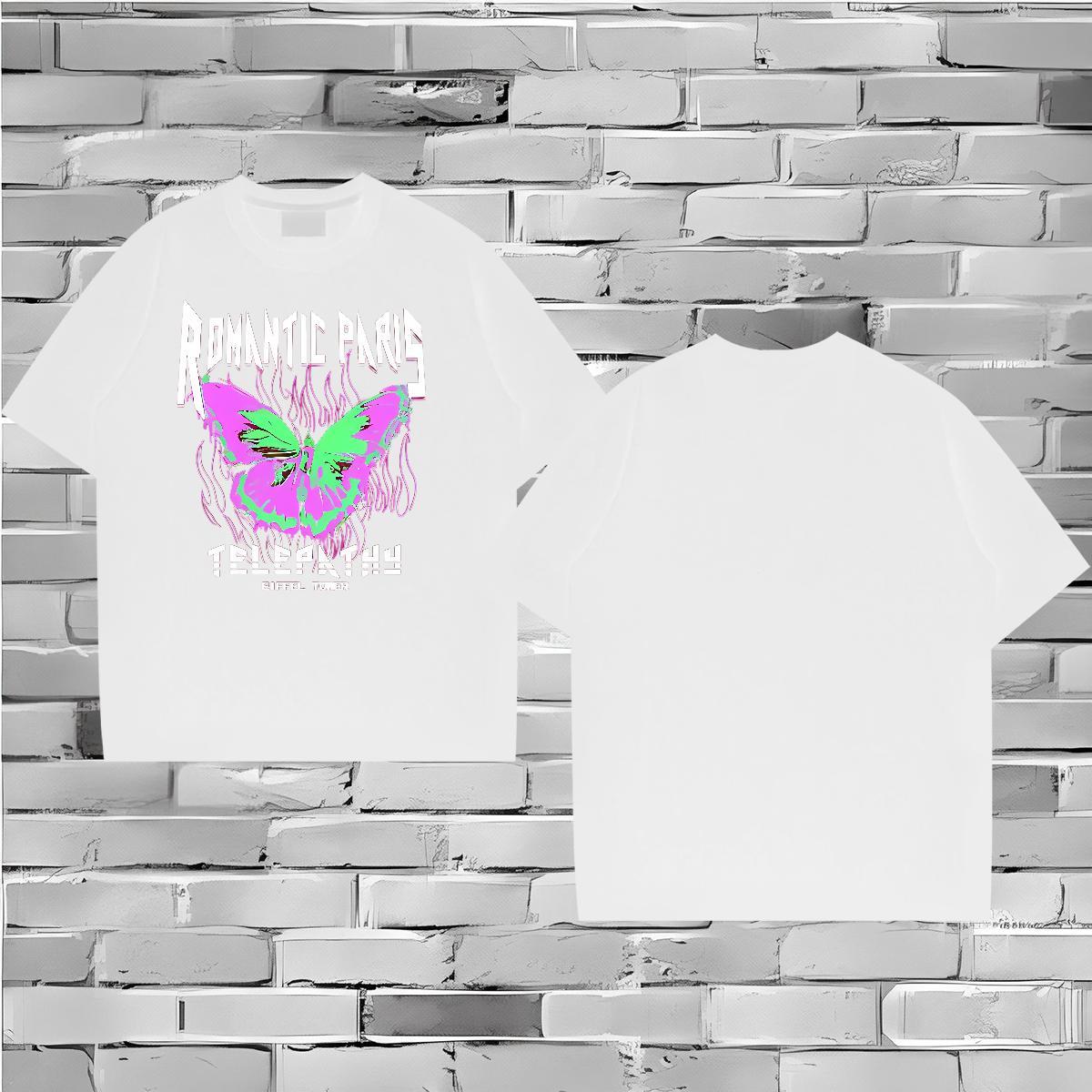 Fashion Casual Mens T Shirts 100% Cotton 230g Butterfly Casual Daily Wear Clothes Breathable Crew Neck Cool Design Men Tops Tees Black White