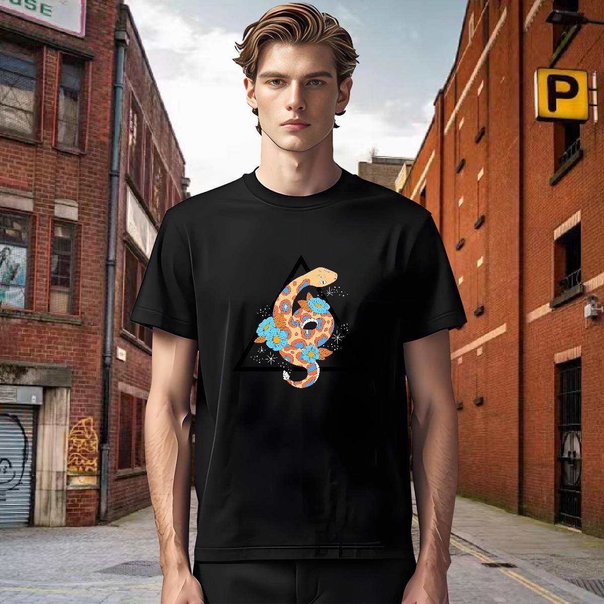 High Quality Couples T Shirts 230g Cotton snake Man T Shirts Street Casual Breathable Short Sleeve DIY Designer Fashion Tees