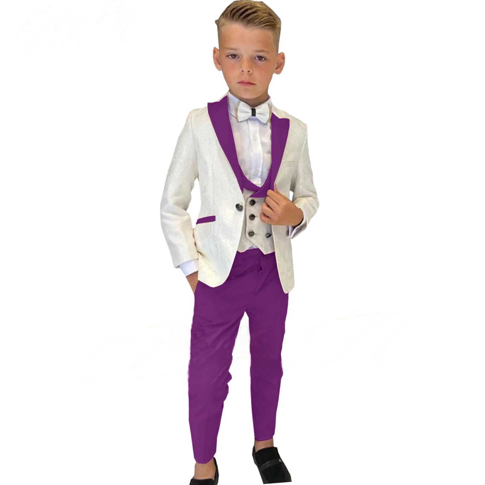 Suits Boy Suits Costume 3 Pieces Child Ivory Jacquard Jacket Sets Flower Boys Formal Party Suit Kids Wedding Suit Tuxedo