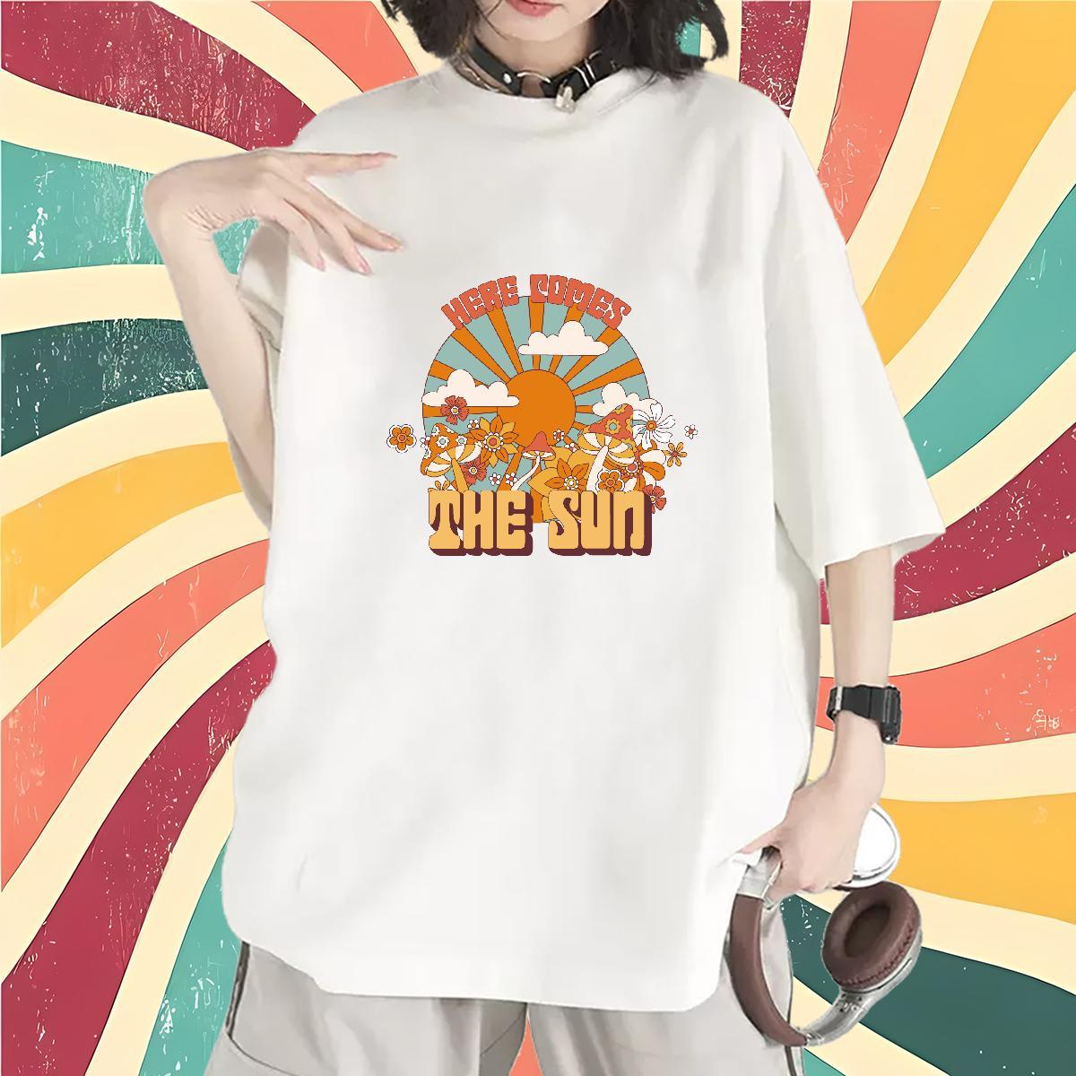 Wholesale Womens T Shirts Breathable Crew Neck Couples T Shirts DIY Logo mushroom Spring Summer 230g 100% Cotton Custom Tops