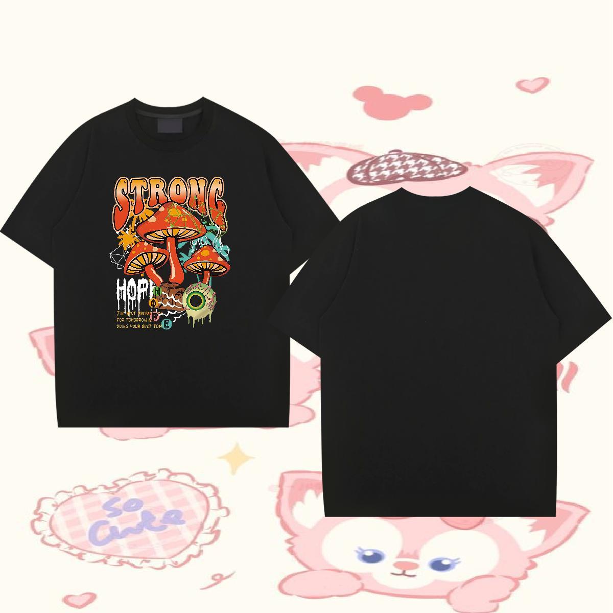 Customized T Shirts Men 100% Cotton 230g mushroom Hip Hop Tops Shirt Breathable Soft Wholesale Men Tees Oversized 4XL