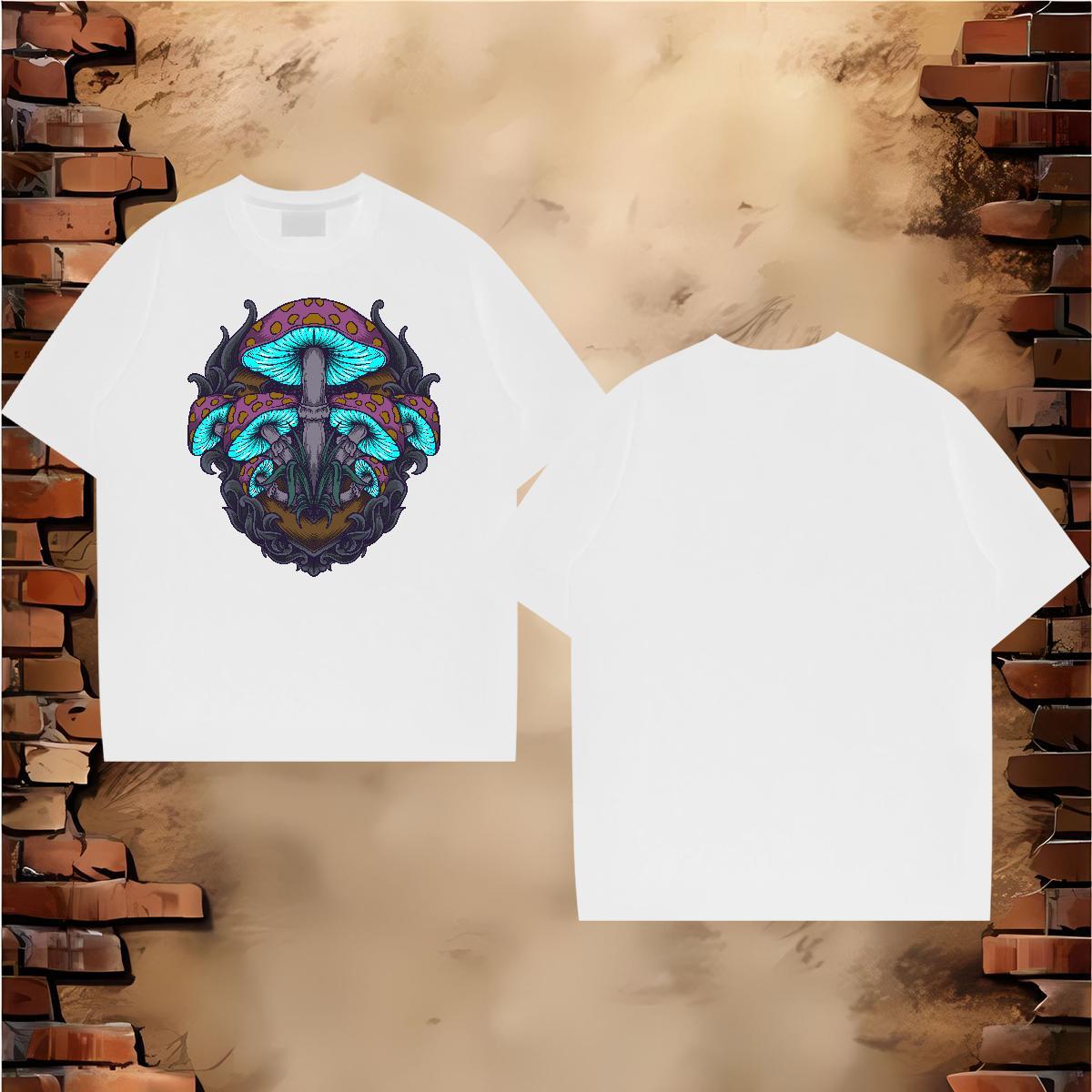 New Arrival Men T Shirts 230g Pure Cotton mushroom Street Casual Tshirts Breathable Cool Design Couples T Shirts DIY Printed