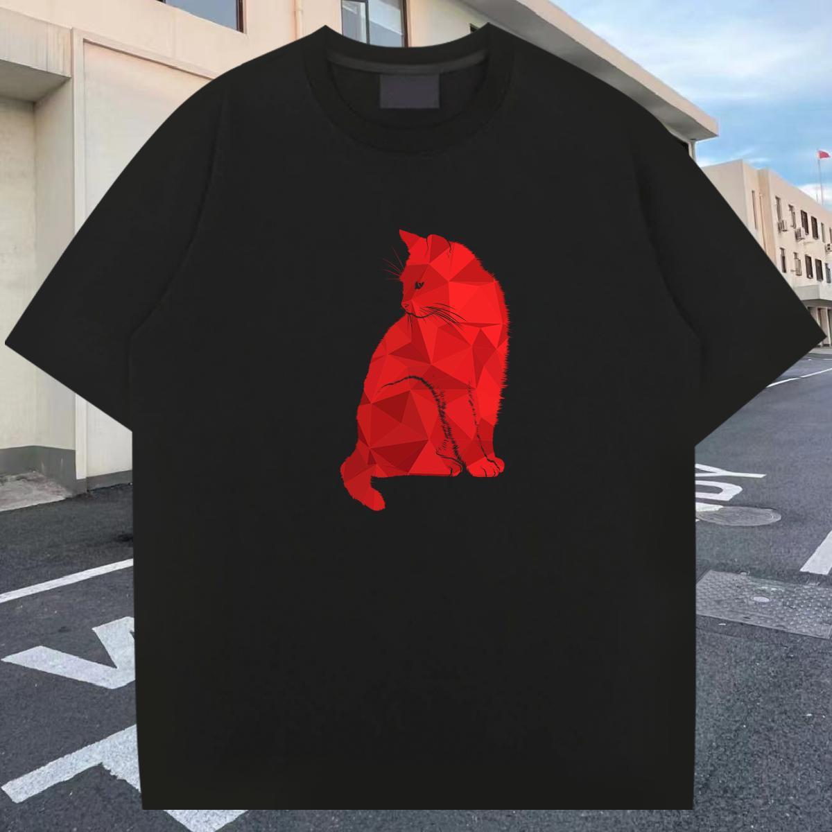 High Quality Men Tops Tees 230g Cotton Hip Hop Street cat Custom Cartoon Short Sleeve O-Neck Classic Casual Mens T Shirts Wear