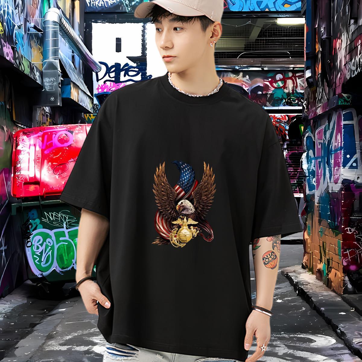 Free Shipping T-Shirts for Men 230g 100% Cotton eagle Hip Hop Tees Shirts Pure Cotton High Quality Tshirt for Man Woman Custom Printing