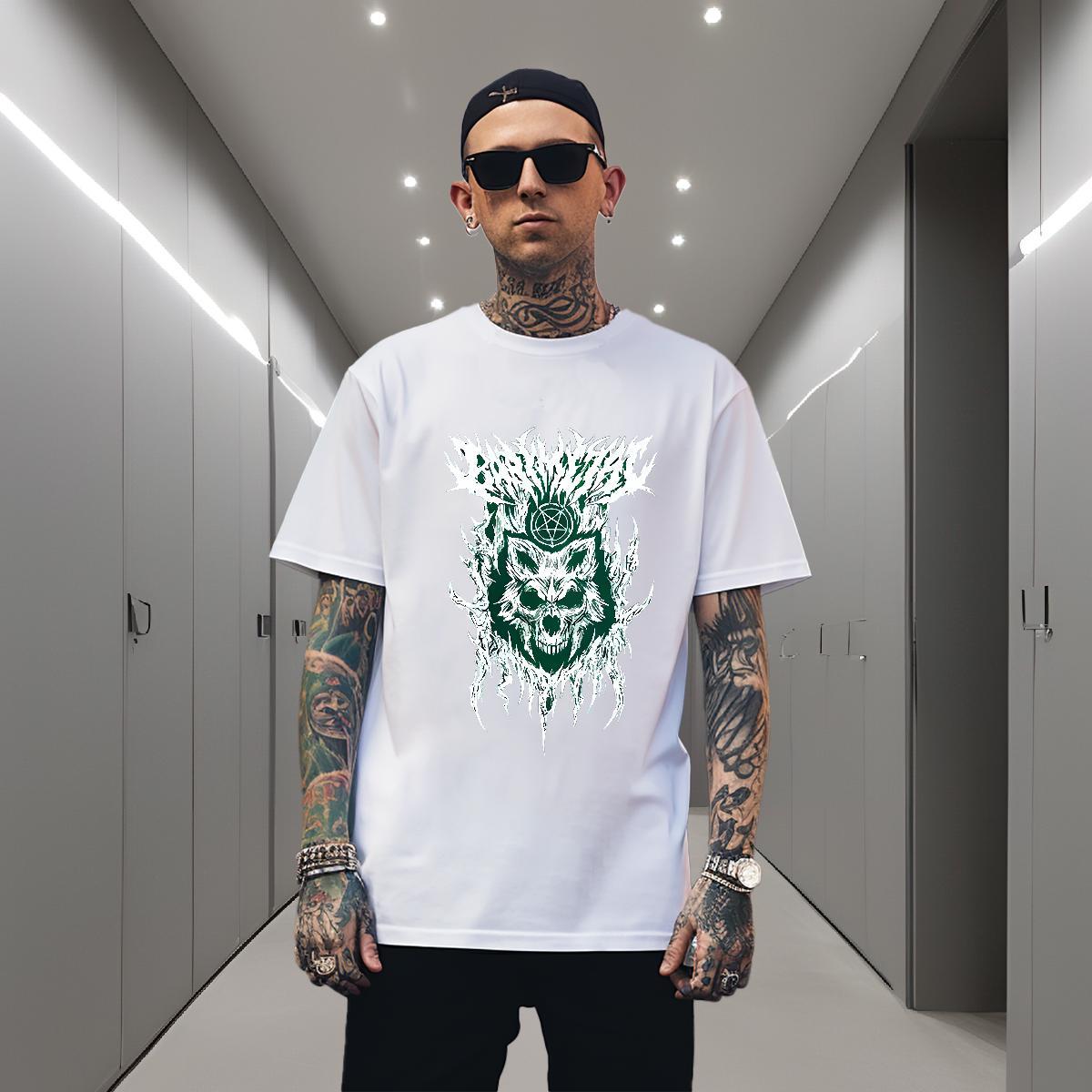 T shirt 230g Cotton wolf Outdoor Short Sleeve Soft Skull Men Tops Tees Stylist Loose Tshirts
